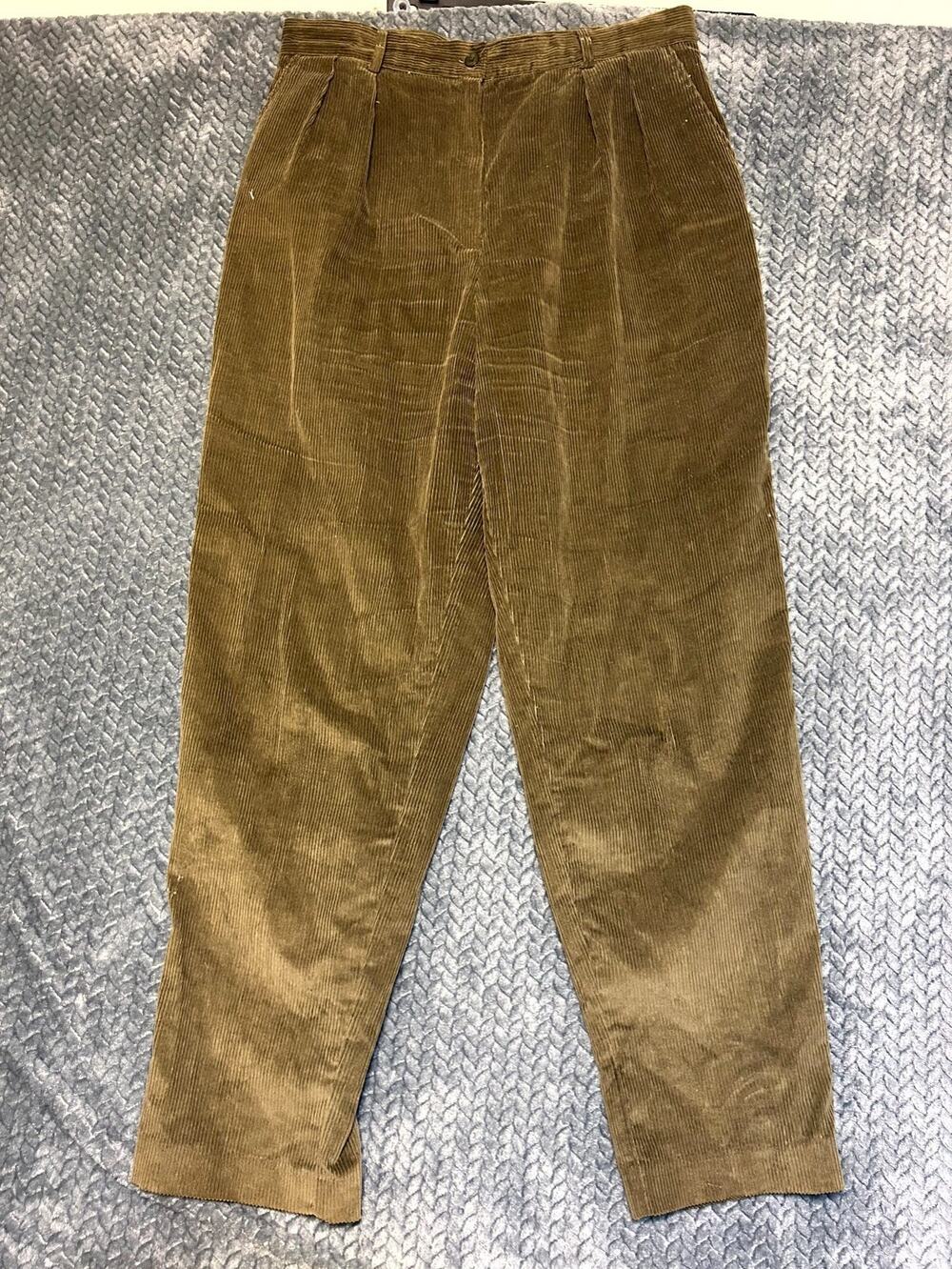 Vintage Pendleton Corduroy Pants Womens 16 Olive Green Pleated Front Tapered Leg